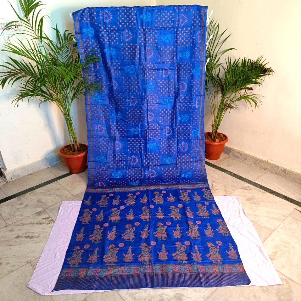 Tussar silk with Handblock printing Saree - Picture 3 of 10